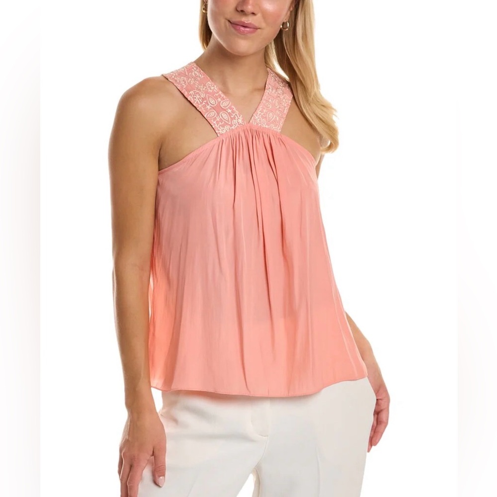 Ramy Brook Darby Top XS Peach Embroidered Halter NWT